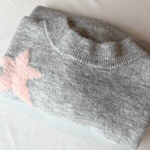 Caslon holiday jacquard stars crewneck pullover sweater Y2K oversized gray/pink